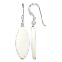 Sterling Silver Polished White Mother of Pearl Marquise Dangle Earrings view 1