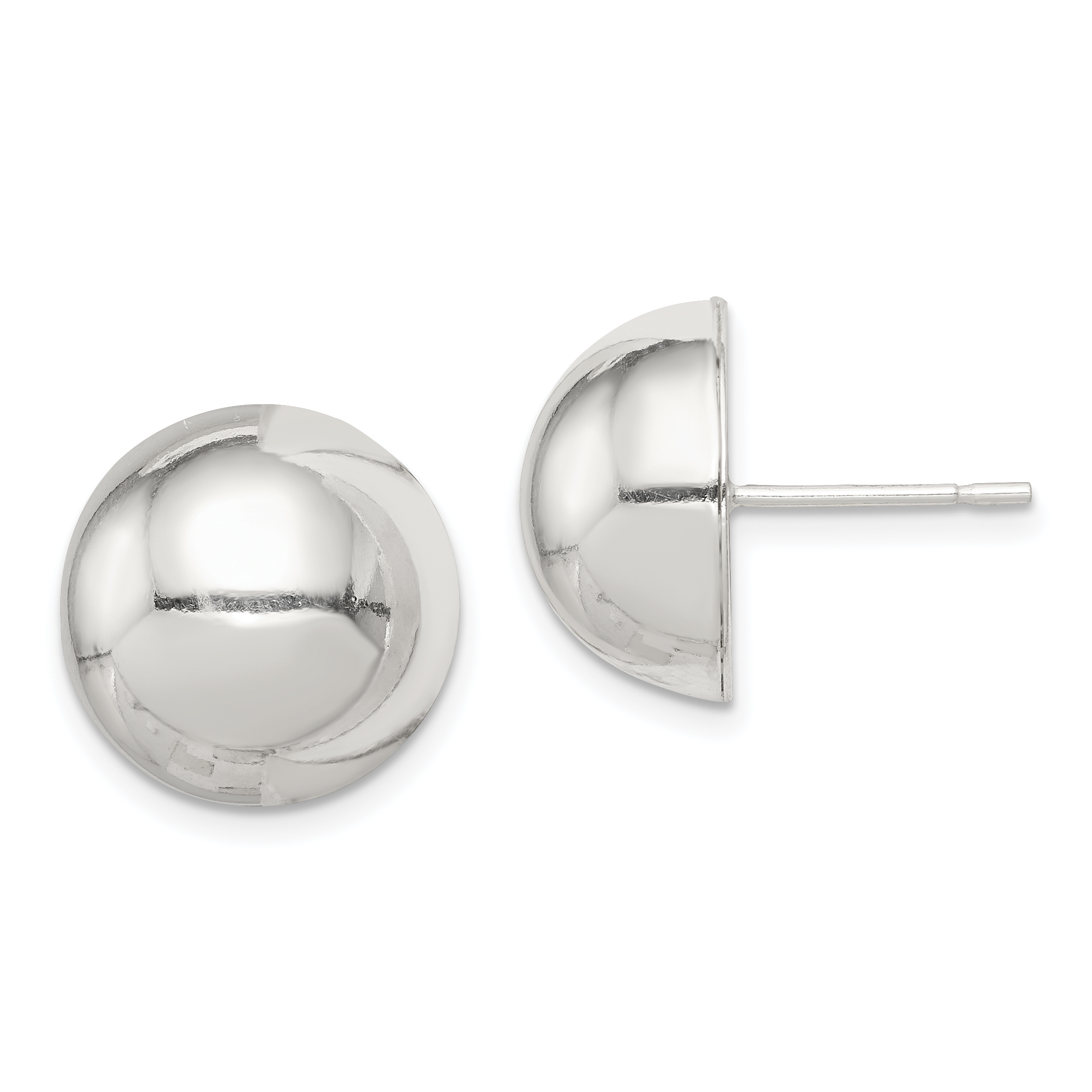 Sterling Silver Polished 14mm Button Earrings (QE597)
