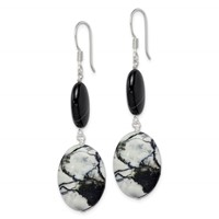 Sterling Silver Polished Black Sardonyx & Zebra Jasper Dangle Earrings view 2