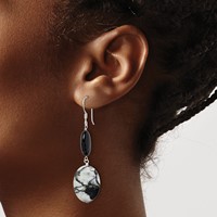 Sterling Silver Polished Black Sardonyx & Zebra Jasper Dangle Earrings view 3