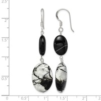 Sterling Silver Polished Black Sardonyx & Zebra Jasper Dangle Earrings view 4