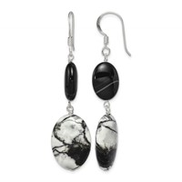 Sterling Silver Polished Black Sardonyx & Zebra Jasper Dangle Earrings view 1