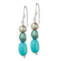 Sterling Silver Turquoise, Grey & Green FW Cultured Pearl Dangle Earrings view 2