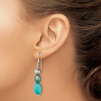 Sterling Silver Turquoise, Grey & Green FW Cultured Pearl Dangle Earrings view 3