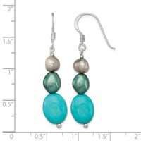 Sterling Silver Turquoise, Grey & Green FW Cultured Pearl Dangle Earrings view 4