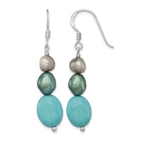 Sterling Silver Turquoise, Grey & Green FW Cultured Pearl Dangle Earrings view 1