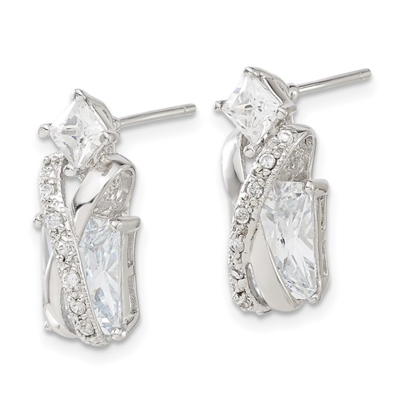 Sterling Silver Rhodium-plated Polished Fancy CZ Post Earrings