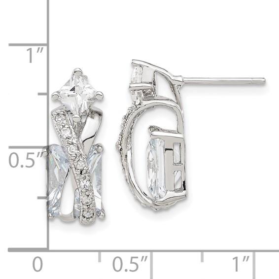 Sterling Silver Rhodium-plated Polished Fancy CZ Post Earrings