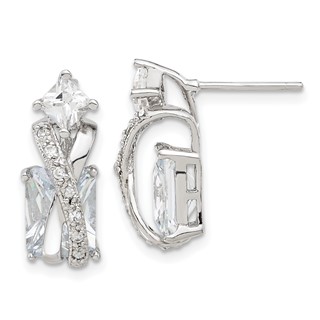 Sterling Silver Rhodium-plated Polished Fancy CZ Post Earrings