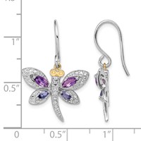 Brilliant Gemstones Sterling Silver Earrings with 14K Accent Rhodium-plated Amethyst Iolite Diamond Dragonfly view 4