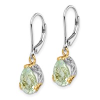 Brilliant Gemstones Sterling Silver Earrings with 14K Accent Rhodium-plated Green Quartz Leverback view 2