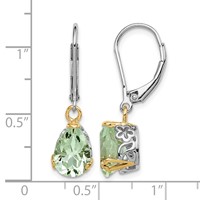 Brilliant Gemstones Sterling Silver Earrings with 14K Accent Rhodium-plated Green Quartz Leverback view 4