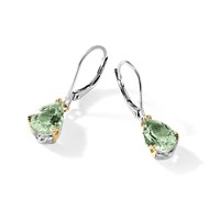 Brilliant Gemstones Sterling Silver Earrings with 14K Accent Rhodium-plated Green Quartz Leverback view 5