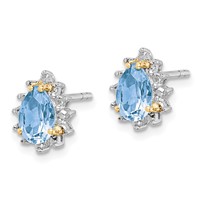 Brilliant Gemstones Sterling Silver Earrings with 14K Accent Rhodium-plated Sky Blue Topaz and Diamond Post view 2