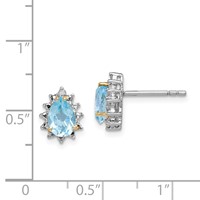 Brilliant Gemstones Sterling Silver Earrings with 14K Accent Rhodium-plated Sky Blue Topaz and Diamond Post view 4