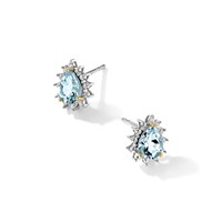 Brilliant Gemstones Sterling Silver Earrings with 14K Accent Rhodium-plated Sky Blue Topaz and Diamond Post view 5