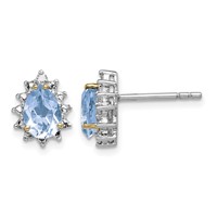 Brilliant Gemstones Sterling Silver Earrings with 14K Accent Rhodium-plated Sky Blue Topaz and Diamond Post view 1