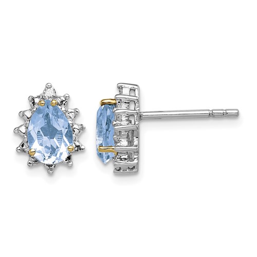 Brilliant Gemstones Sterling Silver Earrings with 14K Accent Rhodium-plated Sky Blue Topaz and Diamond Post