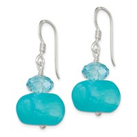 Sterling Silver Polished Aquamarine Crystal & Blue Jade Dangle Earrings view 2