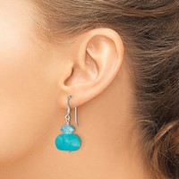 Sterling Silver Polished Aquamarine Crystal & Blue Jade Dangle Earrings view 3