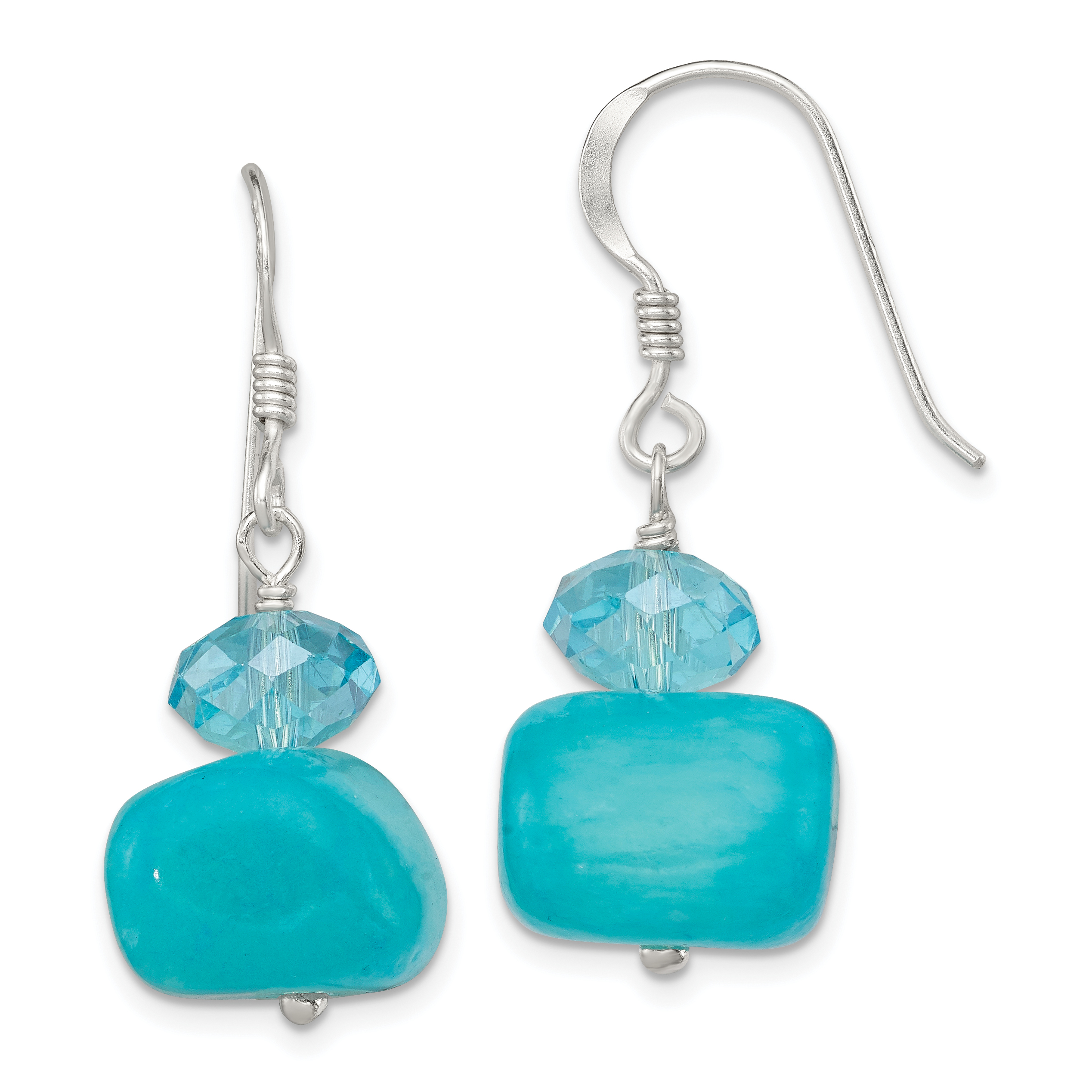Sterling Silver Polished Aquamarine Crystal & Blue Jade Dangle Earrings (QE6083)
