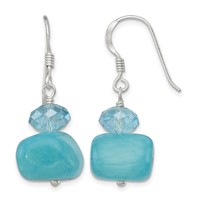 Sterling Silver Polished Aquamarine Crystal & Blue Jade Dangle Earrings view 1