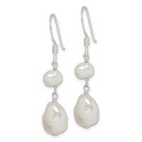 Sterling Silver Polished White 6-9mm Baroque & Semi-Round Freshwater Cultured Pearl Dangle Earrings view 2