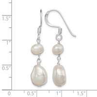 Sterling Silver Polished White 6-9mm Baroque & Semi-Round Freshwater Cultured Pearl Dangle Earrings view 4