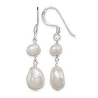 Sterling Silver Polished White 6-9mm Baroque & Semi-Round Freshwater Cultured Pearl Dangle Earrings view 1