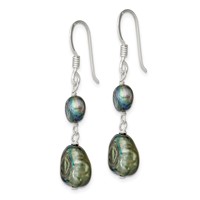 Sterling Silver Polished 5-9mm Black Baroque Freshwater Cultured Pearl Dangle Earrings view 2