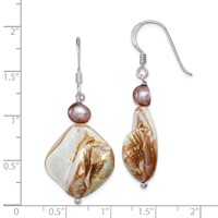 Sterling Silver Polished Brown Mother of Pearl and Freshwater Cultured Pearl Dangle Earrings view 4