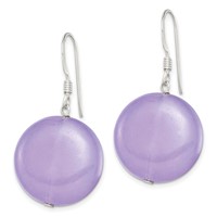 Sterling Silver Polished Lavender Jade Circle Dangle Earrings view 2