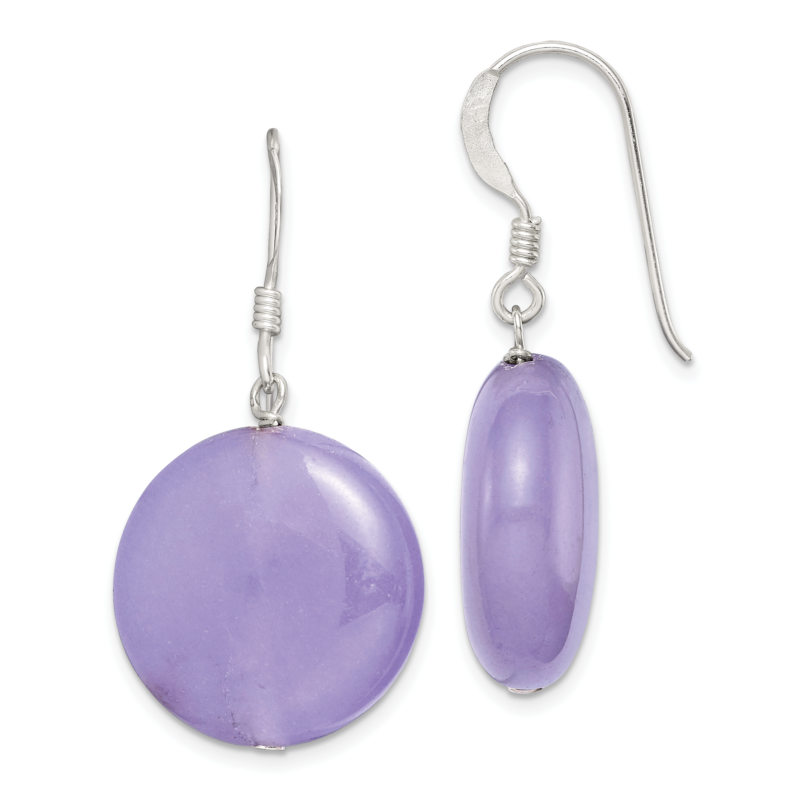Sterling Silver Polished Lavender Jade Circle Dangle Earrings (QE6159)