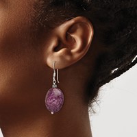 Sterling Silver Polished & Beaded Purple Charoite Oval Dangle Earrings view 3