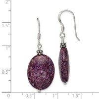 Sterling Silver Polished & Beaded Purple Charoite Oval Dangle Earrings view 4
