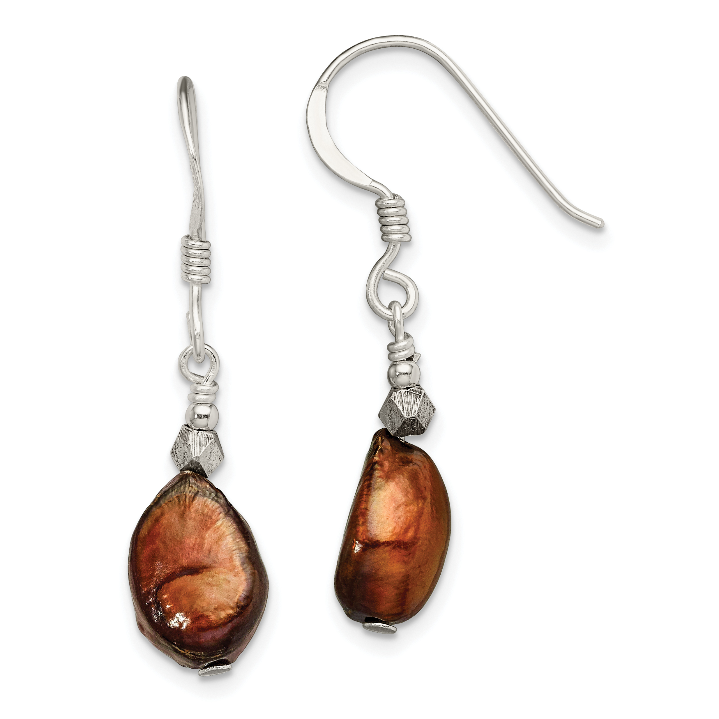 Sterling Silver Polished Brown Freshwater Cultured Pearl Dangle Earrings (QE6180)