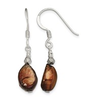 Sterling Silver Polished Brown Freshwater Cultured Pearl Dangle Earrings view 1