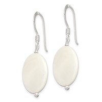 Sterling Silver Polished White Mother of Pearl Oval Dangle Earrings view 2