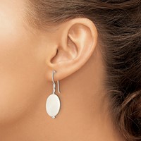 Sterling Silver Polished White Mother of Pearl Oval Dangle Earrings view 3