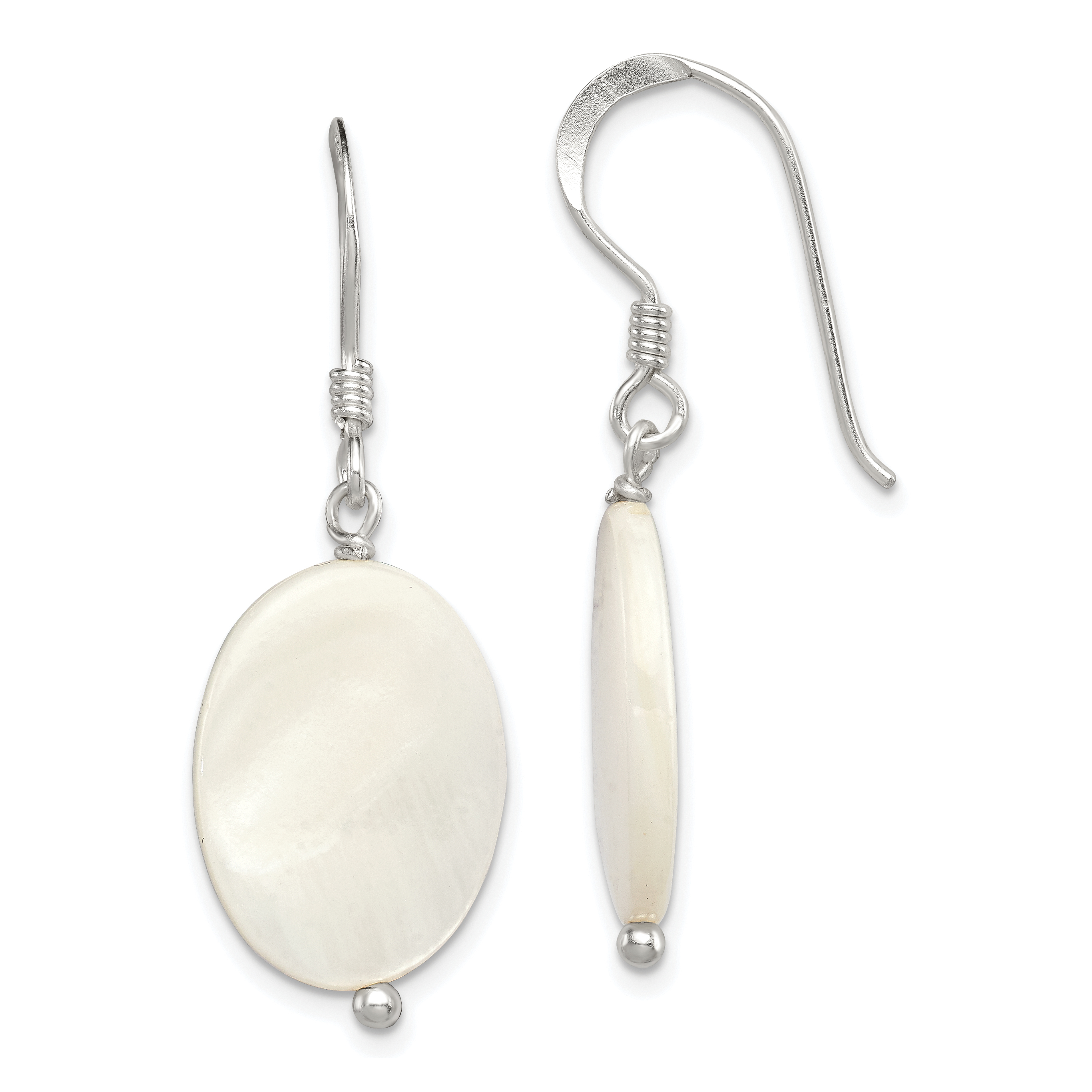 Sterling Silver Polished White Mother of Pearl Oval Dangle Earrings (QE6184)