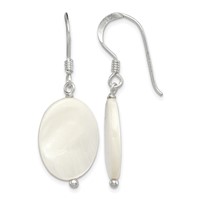 Sterling Silver Polished White Mother of Pearl Oval Dangle Earrings view 1