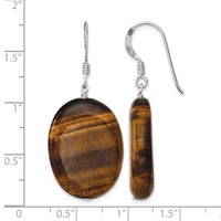 Sterling Silver Polished Tiger's Eye Oval Dangle Earrings view 4