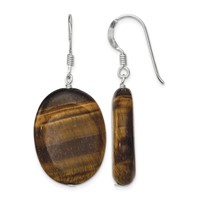 Sterling Silver Polished Tiger's Eye Oval Dangle Earrings view 1