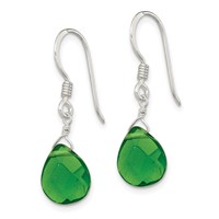 Sterling Silver Polished Dark Green Crystal Teardrop Dangle Earrings view 2