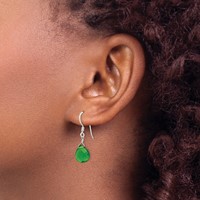 Sterling Silver Polished Dark Green Crystal Teardrop Dangle Earrings view 3