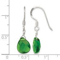 Sterling Silver Polished Dark Green Crystal Teardrop Dangle Earrings view 4