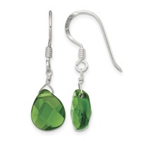Sterling Silver Polished Dark Green Crystal Teardrop Dangle Earrings view 1