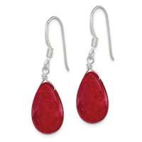 Sterling Silver Polished Faceted Red Jade Teardrop Dangle Earrings view 2