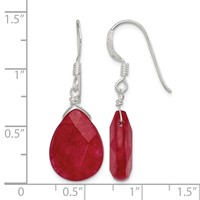 Sterling Silver Polished Faceted Red Jade Teardrop Dangle Earrings view 4