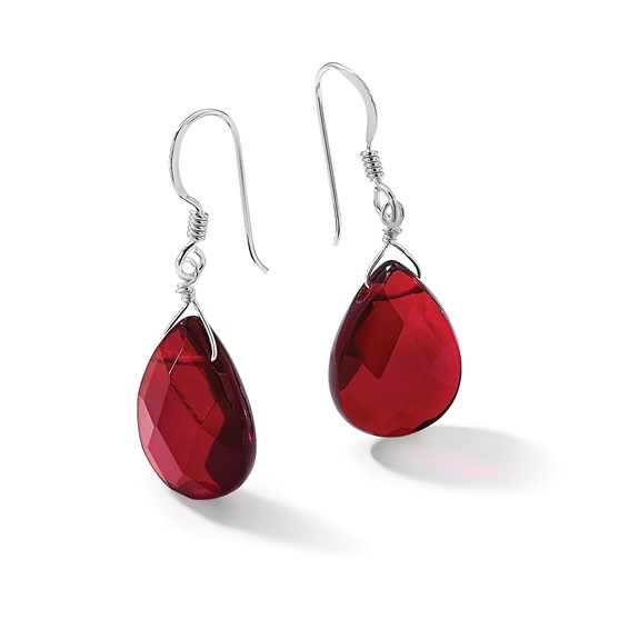 Sterling Silver Polished Faceted Red Jade Teardrop Dangle Earrings